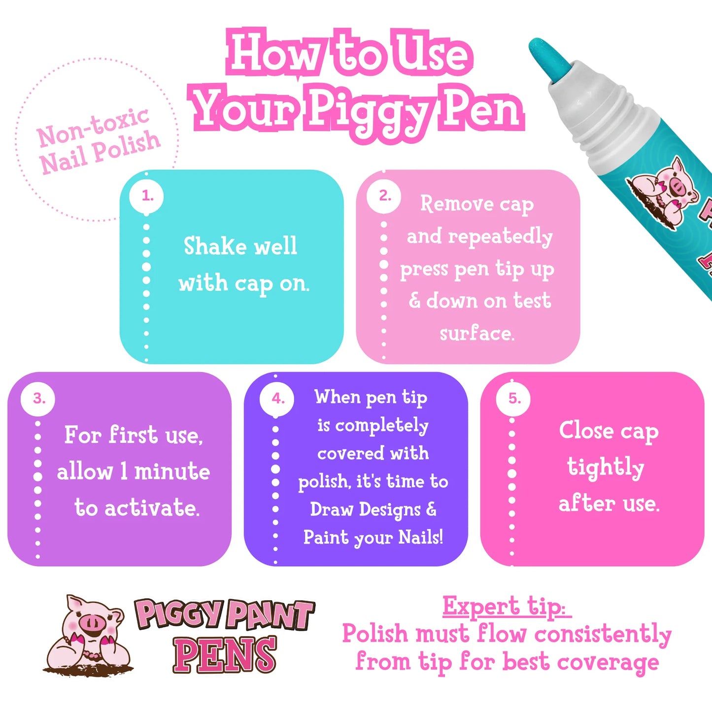 Twirly Teal Piggy Pen - Kids Non-toxic Nail Polish